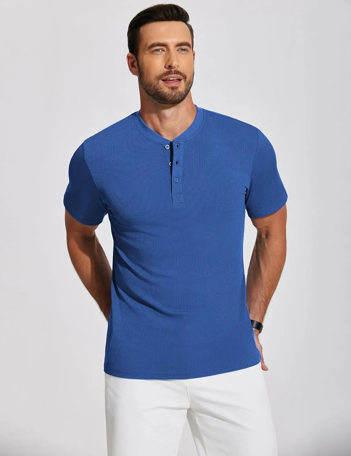 COOFANDY Men's Henley Shirts Short Sleeve Ribbed T-Shirts Bodybuilding Workout Tee Shirts