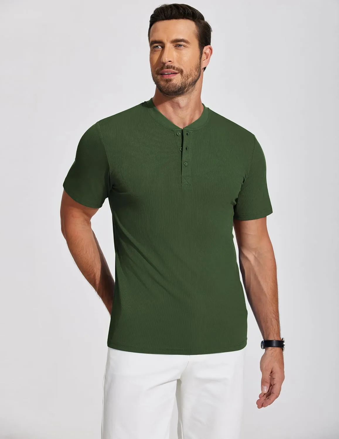 COOFANDY Men's Henley Shirts Short Sleeve Ribbed T-Shirts Bodybuilding Workout Tee Shirts