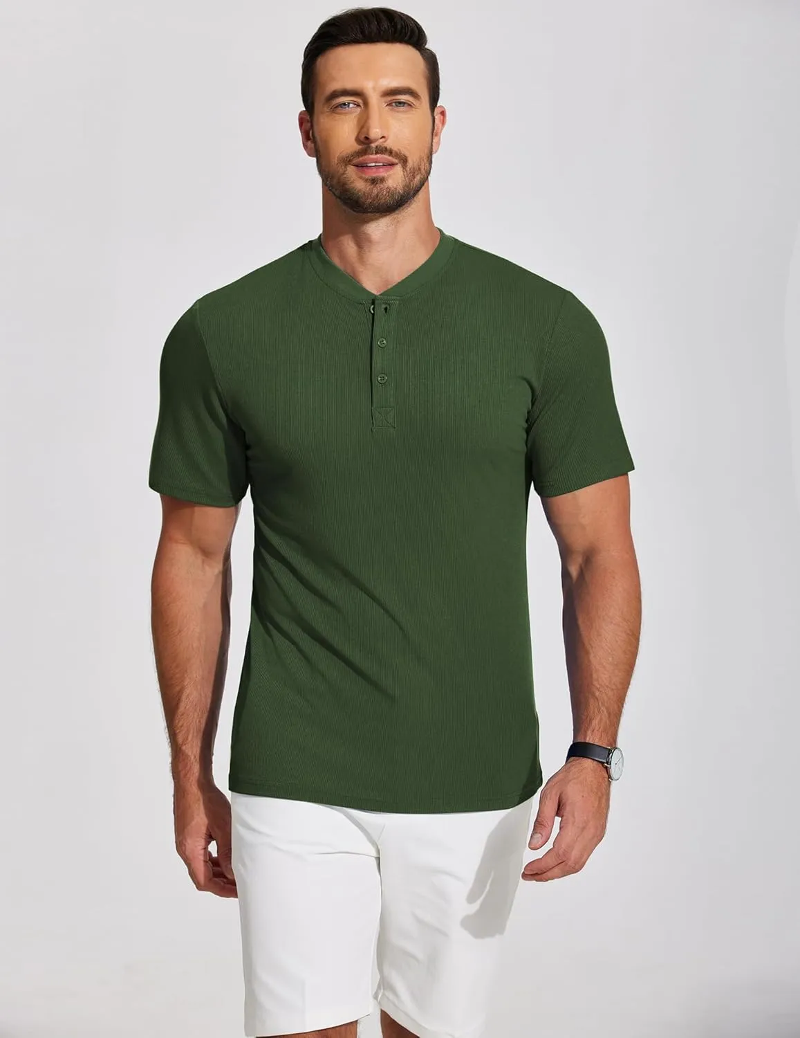 COOFANDY Men's Henley Shirts Short Sleeve Ribbed T-Shirts Bodybuilding Workout Tee Shirts