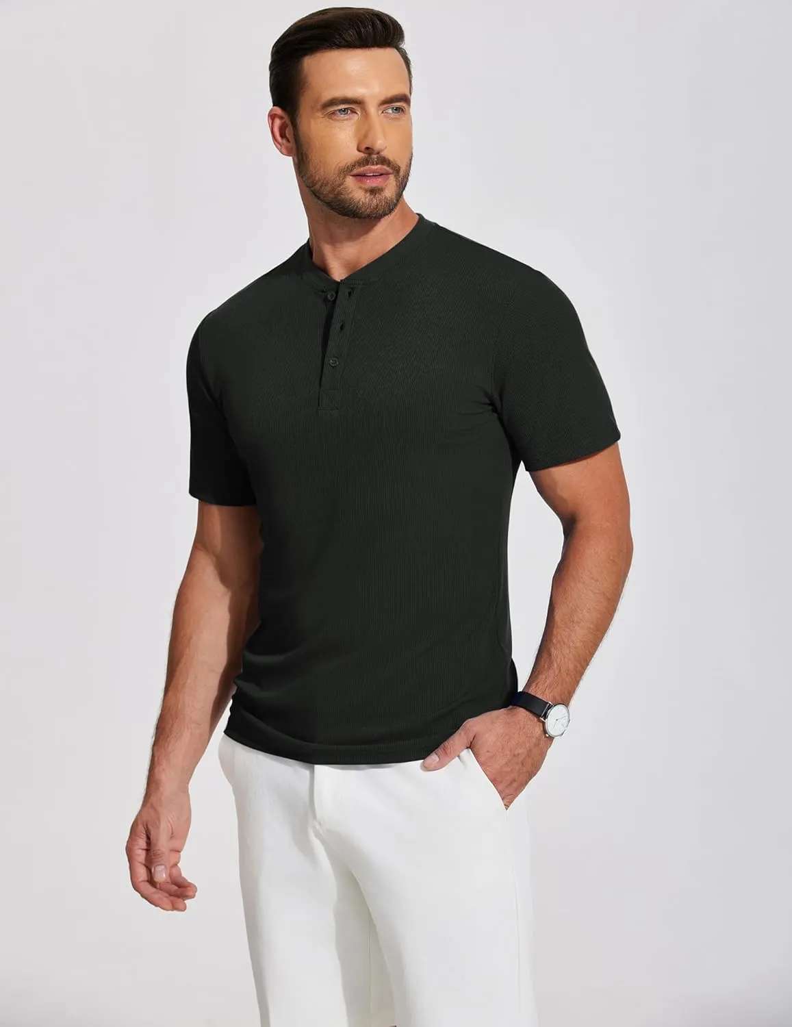 COOFANDY Men's Henley Shirts Short Sleeve Ribbed T-Shirts Bodybuilding Workout Tee Shirts