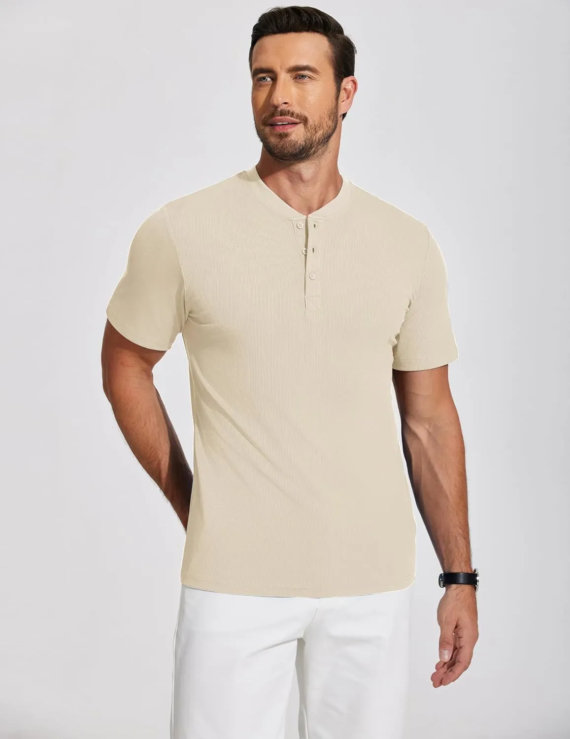 COOFANDY Men's Henley Shirts Short Sleeve Ribbed T-Shirts Bodybuilding Workout Tee Shirts