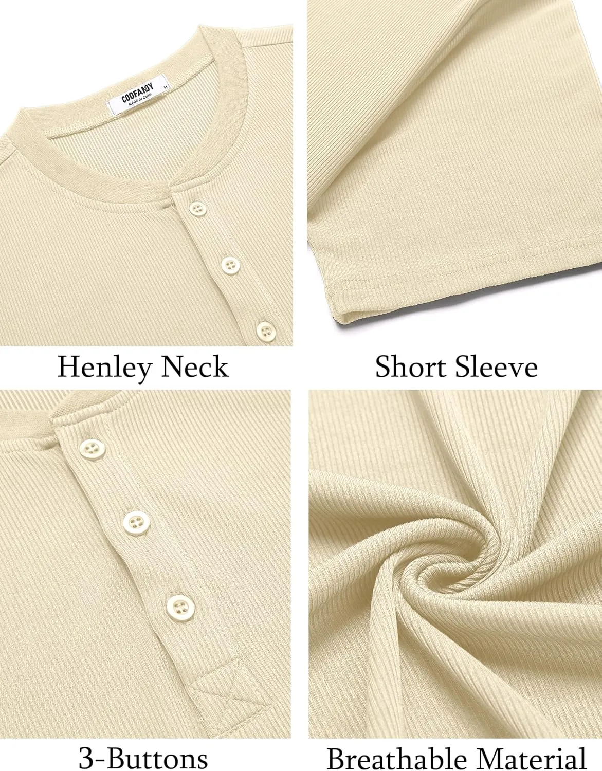 COOFANDY Men's Henley Shirts Short Sleeve Ribbed T-Shirts Bodybuilding Workout Tee Shirts