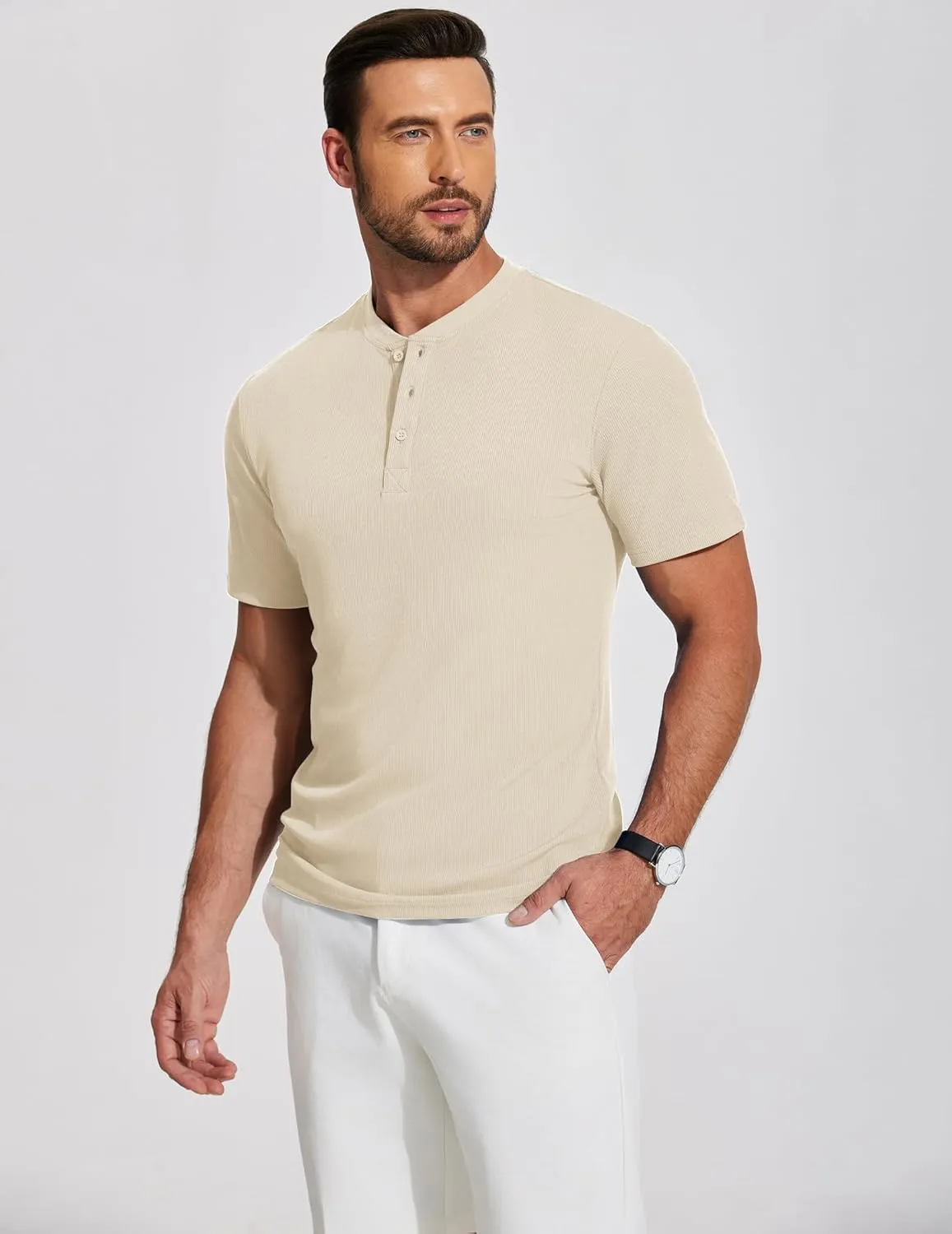 COOFANDY Men's Henley Shirts Short Sleeve Ribbed T-Shirts Bodybuilding Workout Tee Shirts