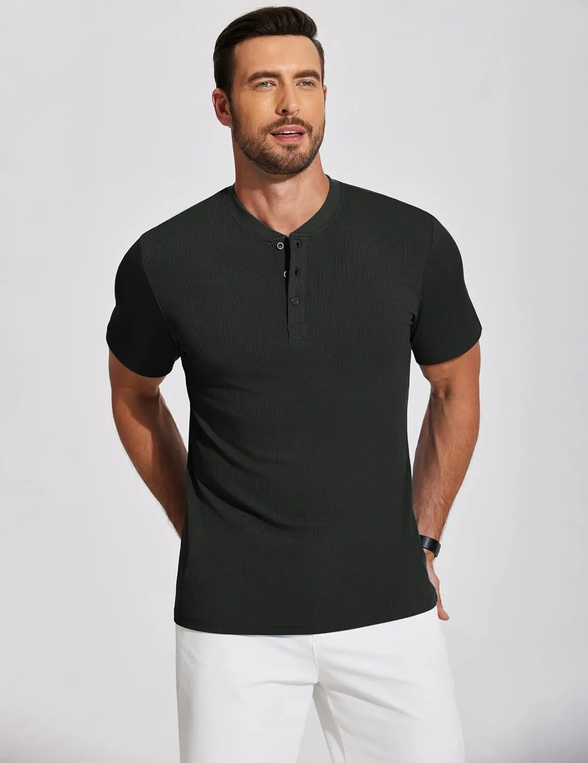 COOFANDY Men's Henley Shirts Short Sleeve Ribbed T-Shirts Bodybuilding Workout Tee Shirts