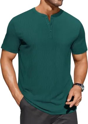 COOFANDY Men's Henley Shirts Short Sleeve Ribbed T-Shirts Bodybuilding Workout Tee Shirts