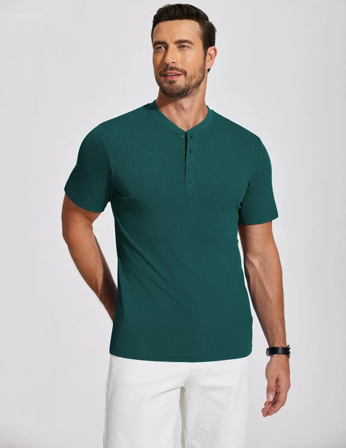 COOFANDY Men's Henley Shirts Short Sleeve Ribbed T-Shirts Bodybuilding Workout Tee Shirts