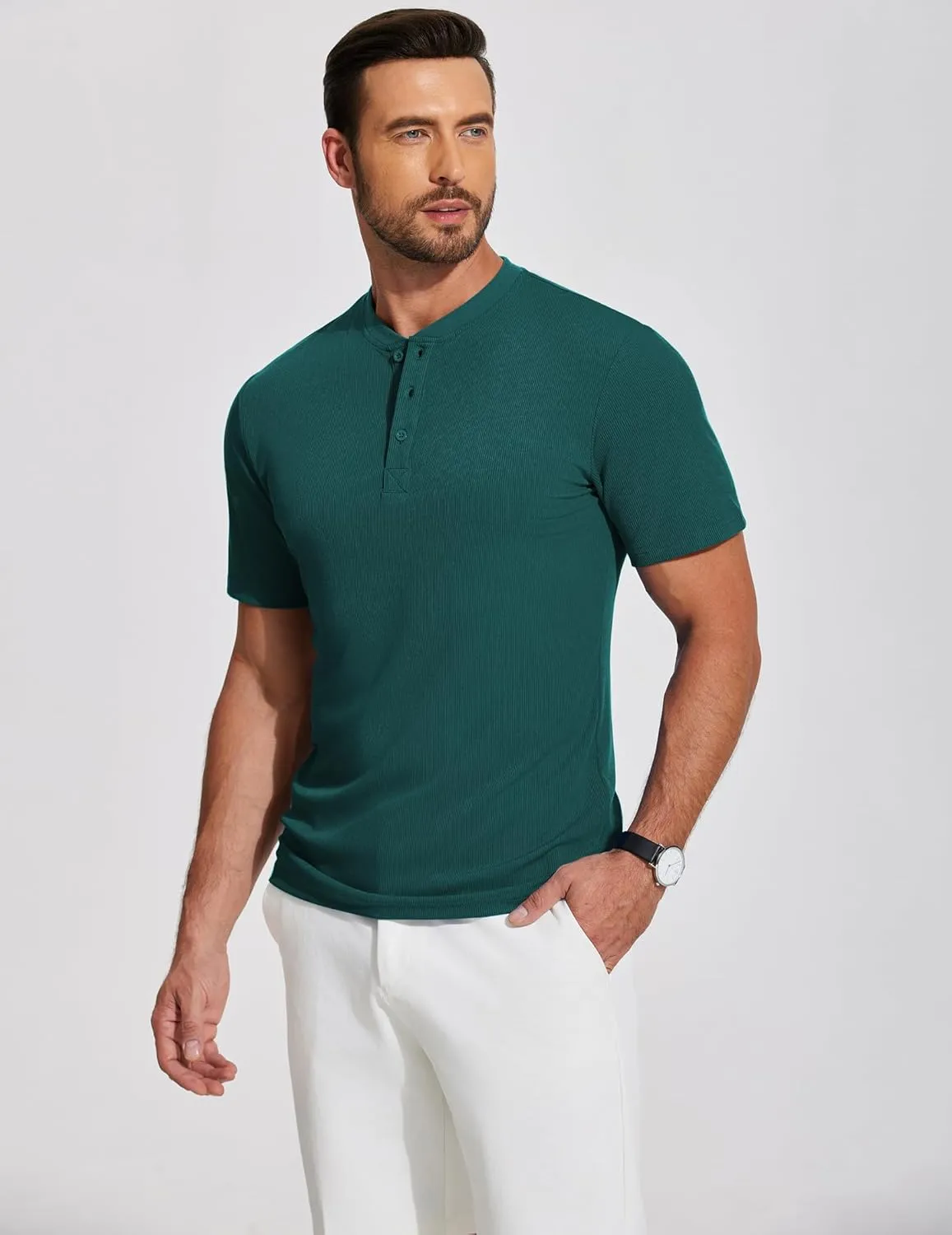 COOFANDY Men's Henley Shirts Short Sleeve Ribbed T-Shirts Bodybuilding Workout Tee Shirts