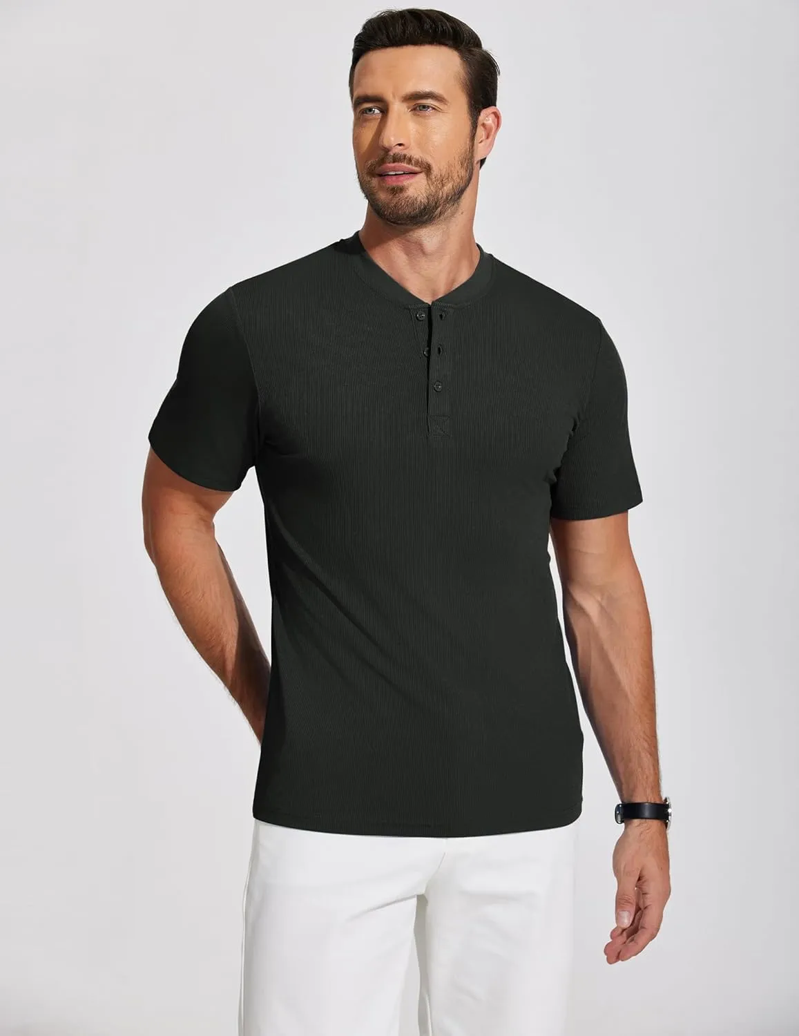 COOFANDY Men's Henley Shirts Short Sleeve Ribbed T-Shirts Bodybuilding Workout Tee Shirts