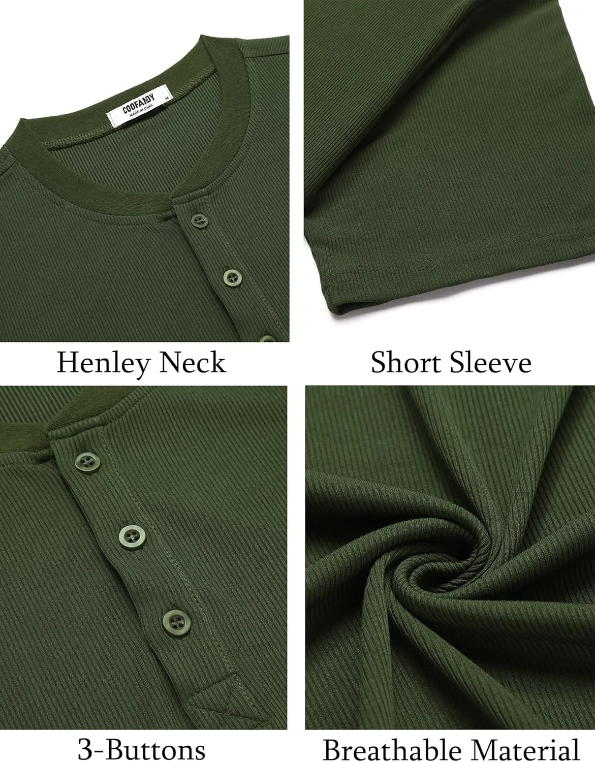 COOFANDY Men's Henley Shirts Short Sleeve Ribbed T-Shirts Bodybuilding Workout Tee Shirts