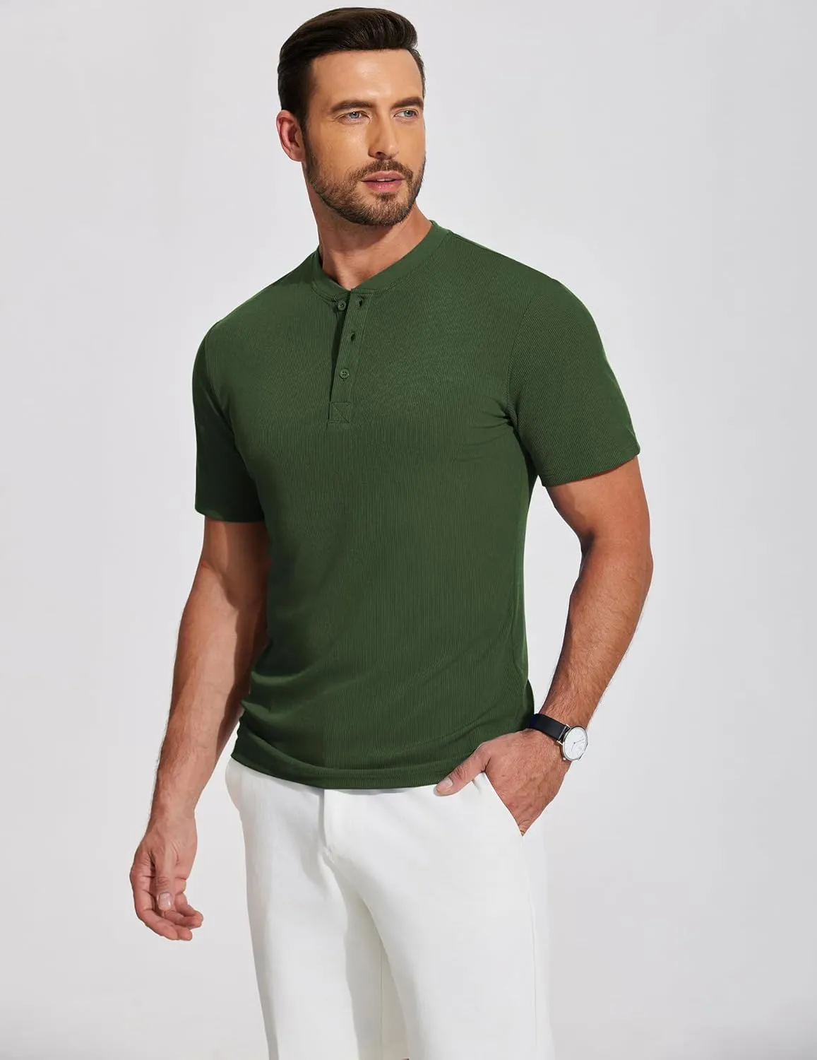 COOFANDY Men's Henley Shirts Short Sleeve Ribbed T-Shirts Bodybuilding Workout Tee Shirts