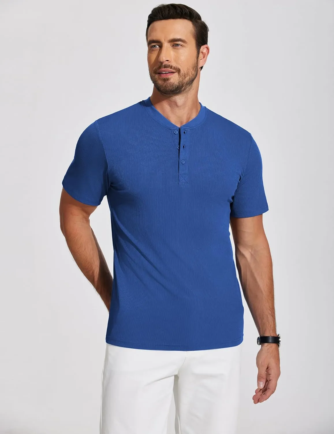 COOFANDY Men's Henley Shirts Short Sleeve Ribbed T-Shirts Bodybuilding Workout Tee Shirts