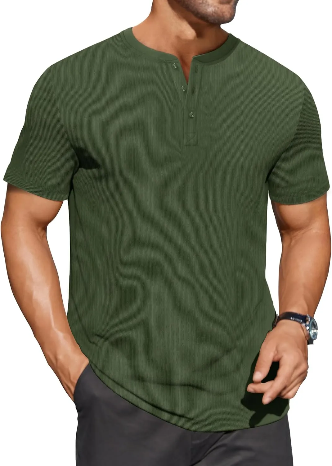 COOFANDY Men's Henley Shirts Short Sleeve Ribbed T-Shirts Bodybuilding Workout Tee Shirts