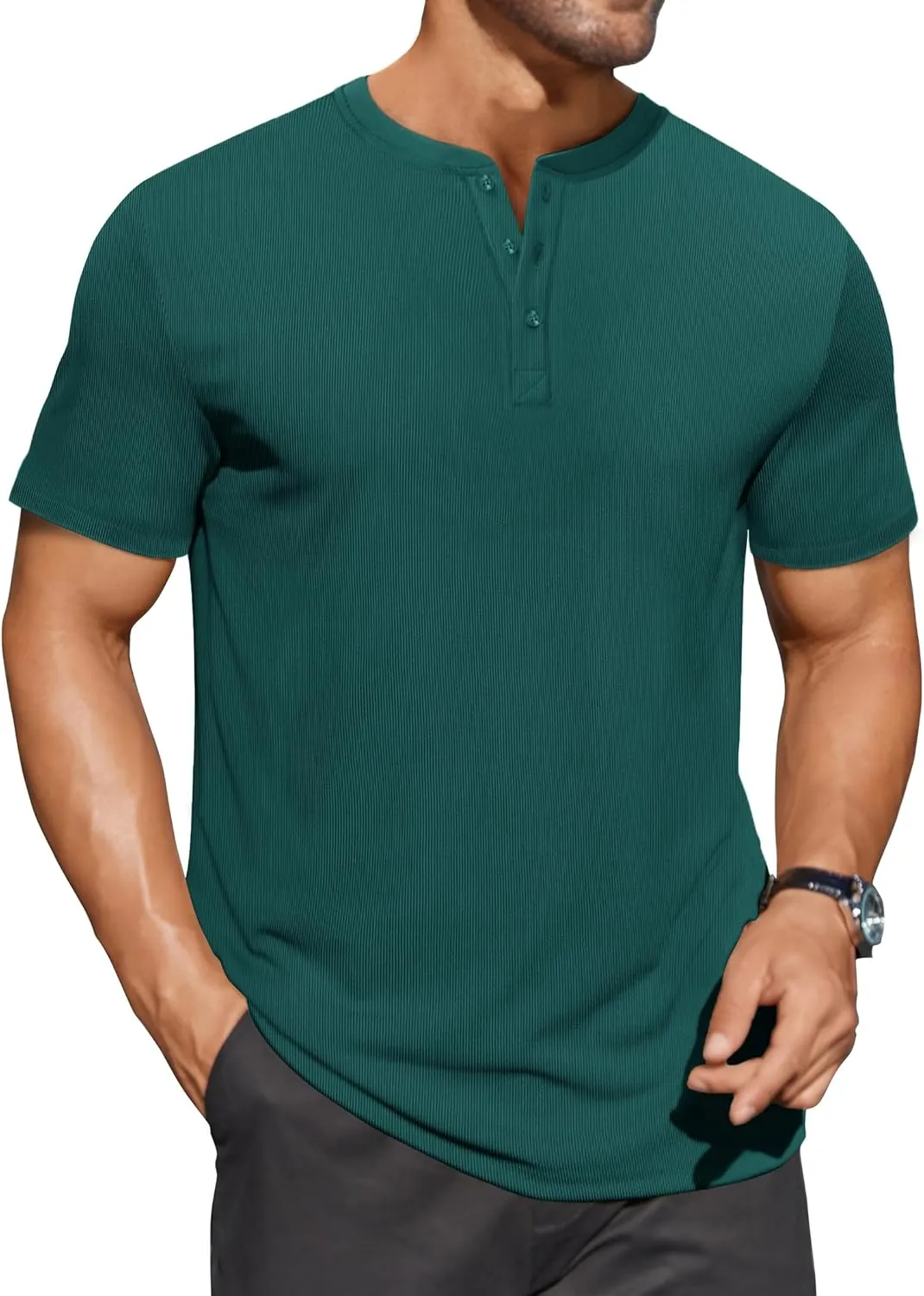 COOFANDY Men's Henley Shirts Short Sleeve Ribbed T-Shirts Bodybuilding Workout Tee Shirts