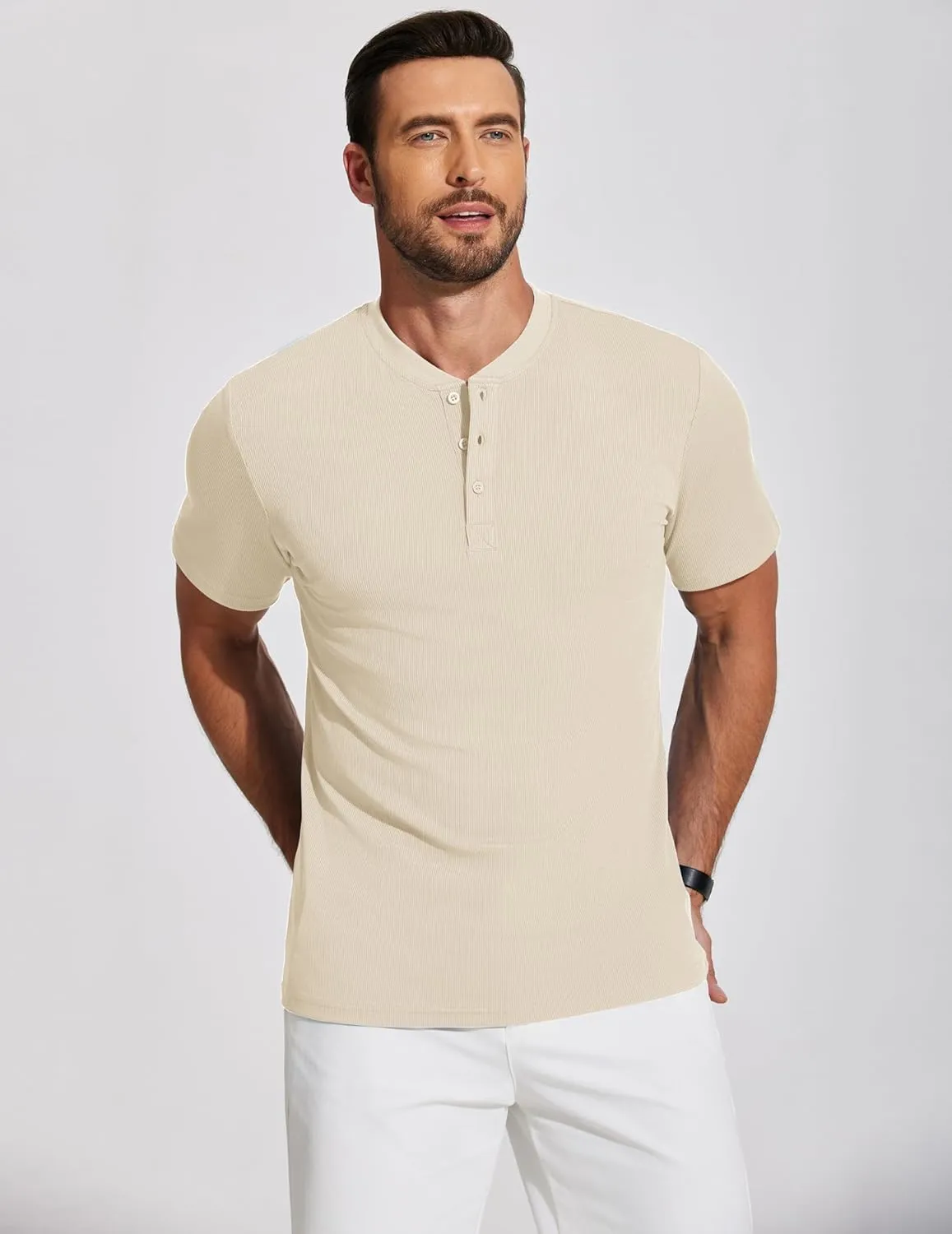 COOFANDY Men's Henley Shirts Short Sleeve Ribbed T-Shirts Bodybuilding Workout Tee Shirts