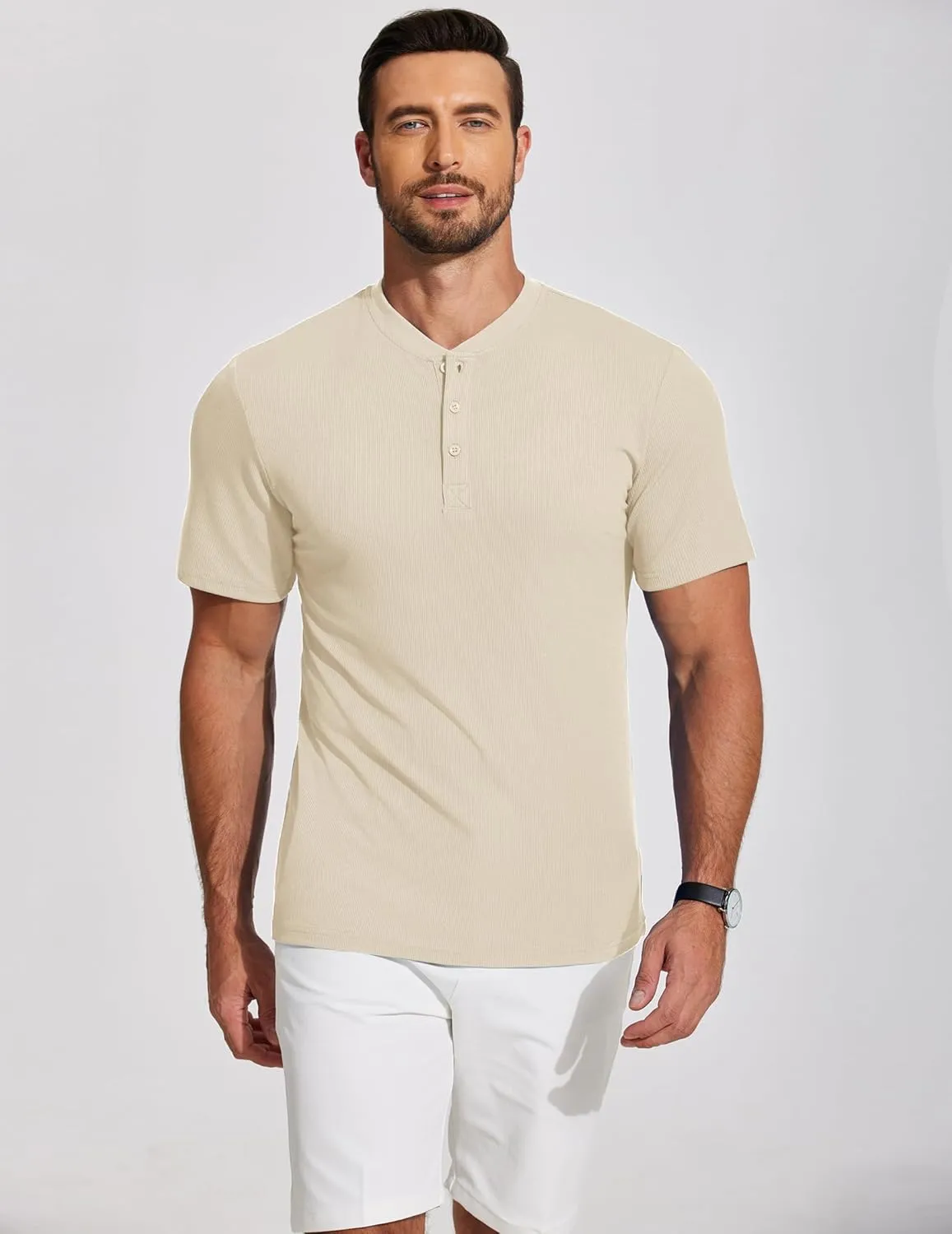 COOFANDY Men's Henley Shirts Short Sleeve Ribbed T-Shirts Bodybuilding Workout Tee Shirts