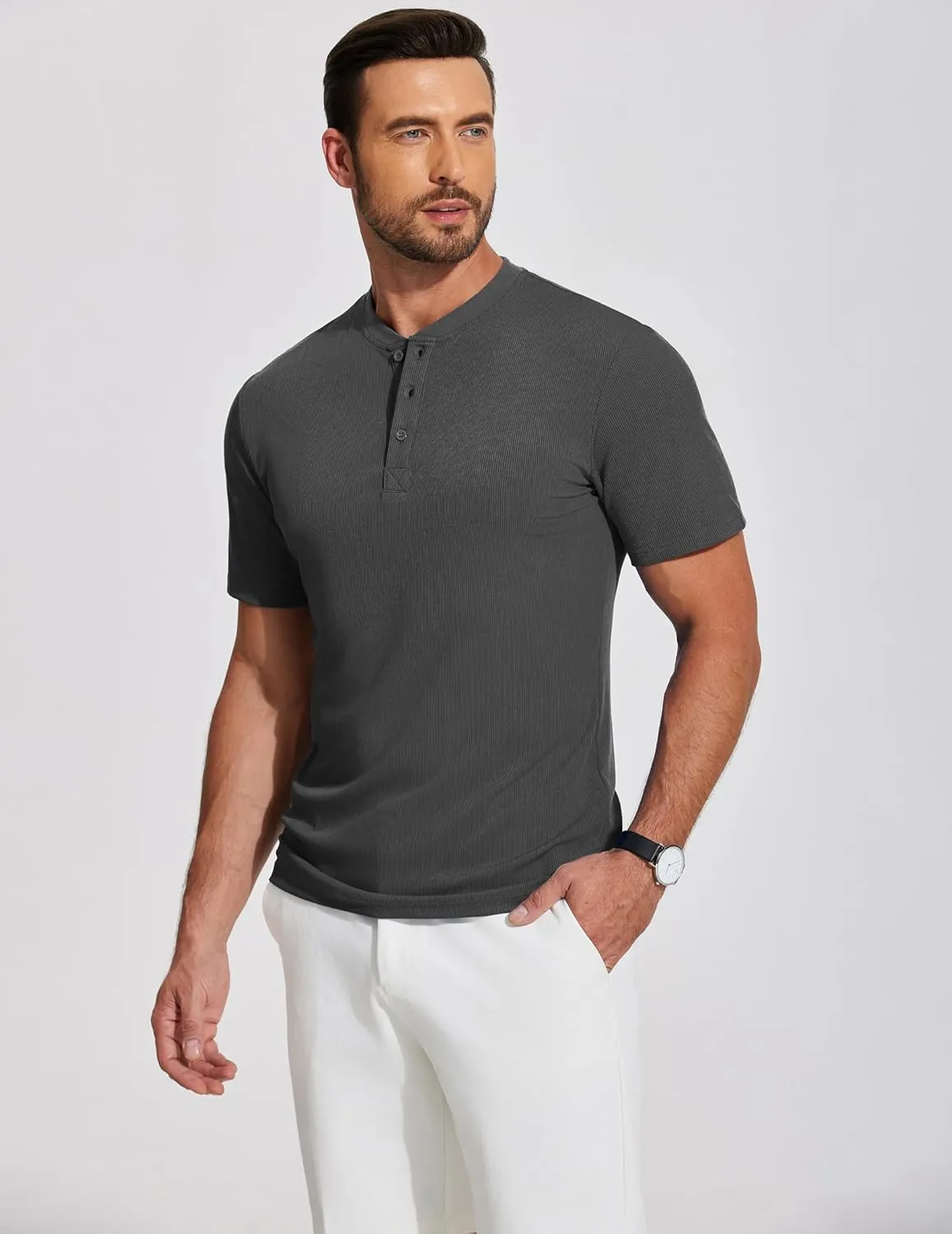 COOFANDY Men's Henley Shirts Short Sleeve Ribbed T-Shirts Bodybuilding Workout Tee Shirts