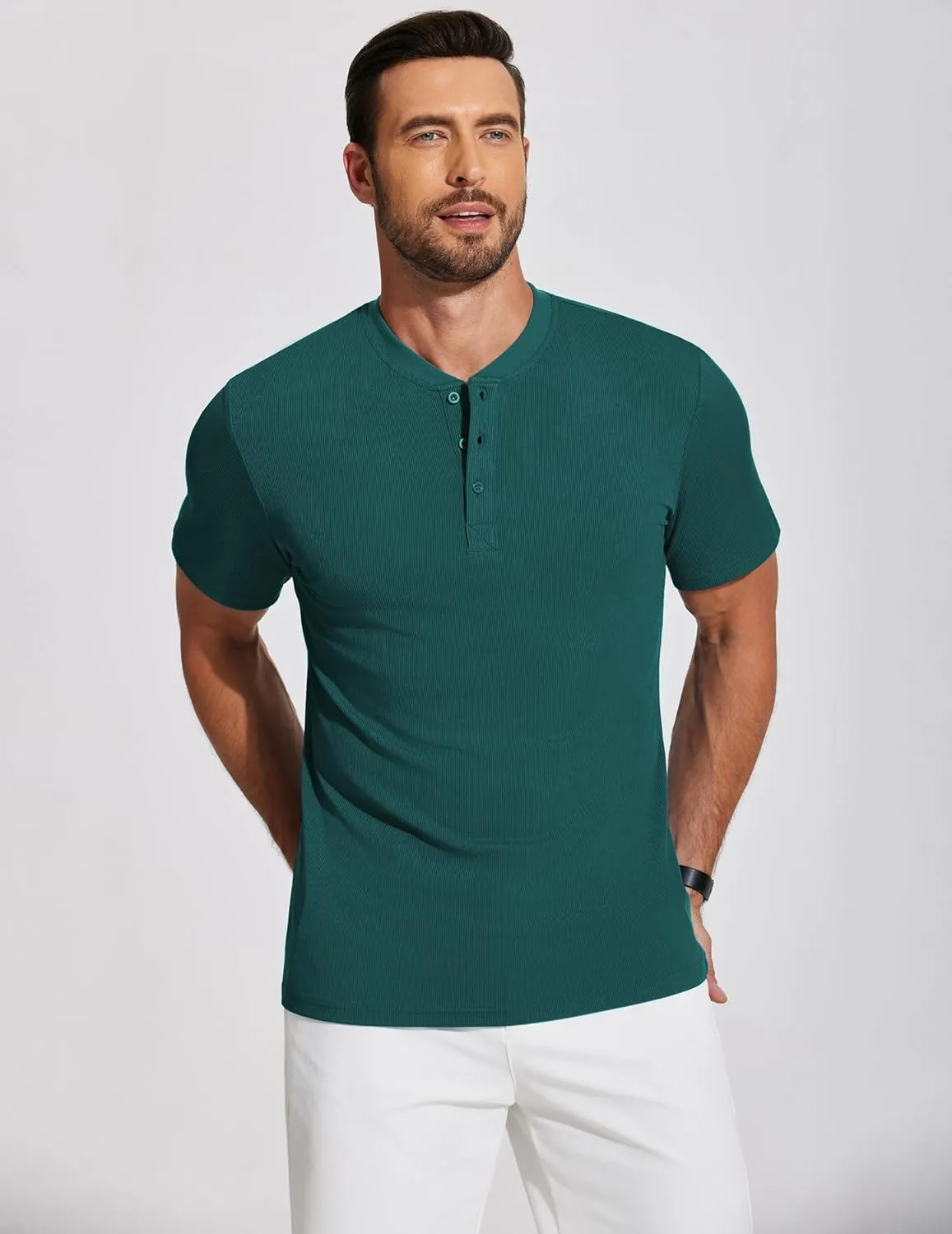 COOFANDY Men's Henley Shirts Short Sleeve Ribbed T-Shirts Bodybuilding Workout Tee Shirts