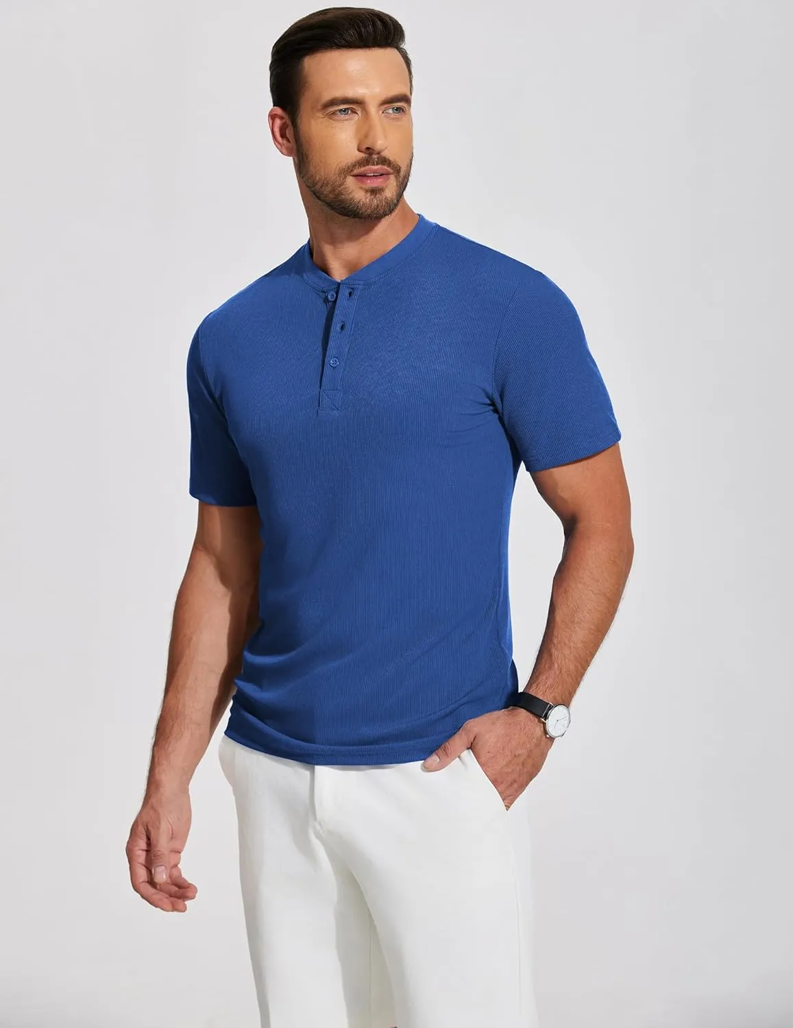 COOFANDY Men's Henley Shirts Short Sleeve Ribbed T-Shirts Bodybuilding Workout Tee Shirts