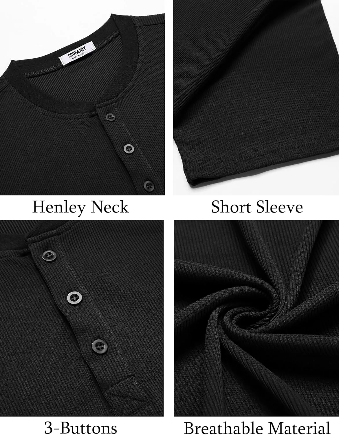 COOFANDY Men's Henley Shirts Short Sleeve Ribbed T-Shirts Bodybuilding Workout Tee Shirts