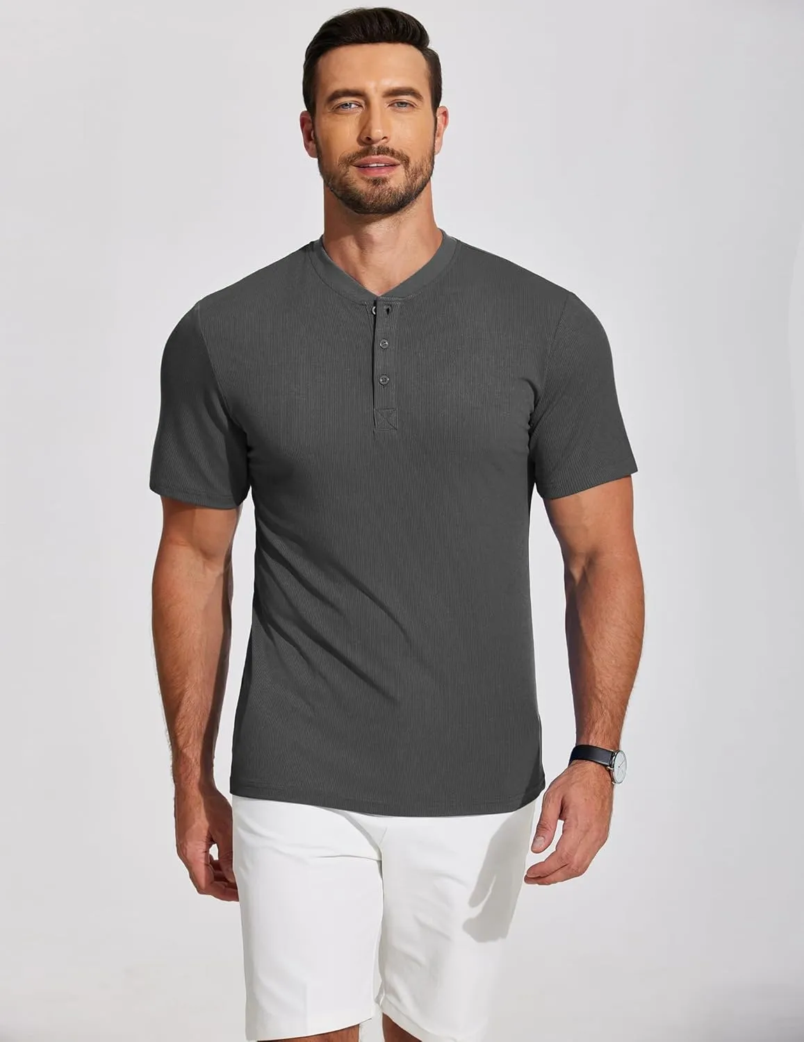 COOFANDY Men's Henley Shirts Short Sleeve Ribbed T-Shirts Bodybuilding Workout Tee Shirts