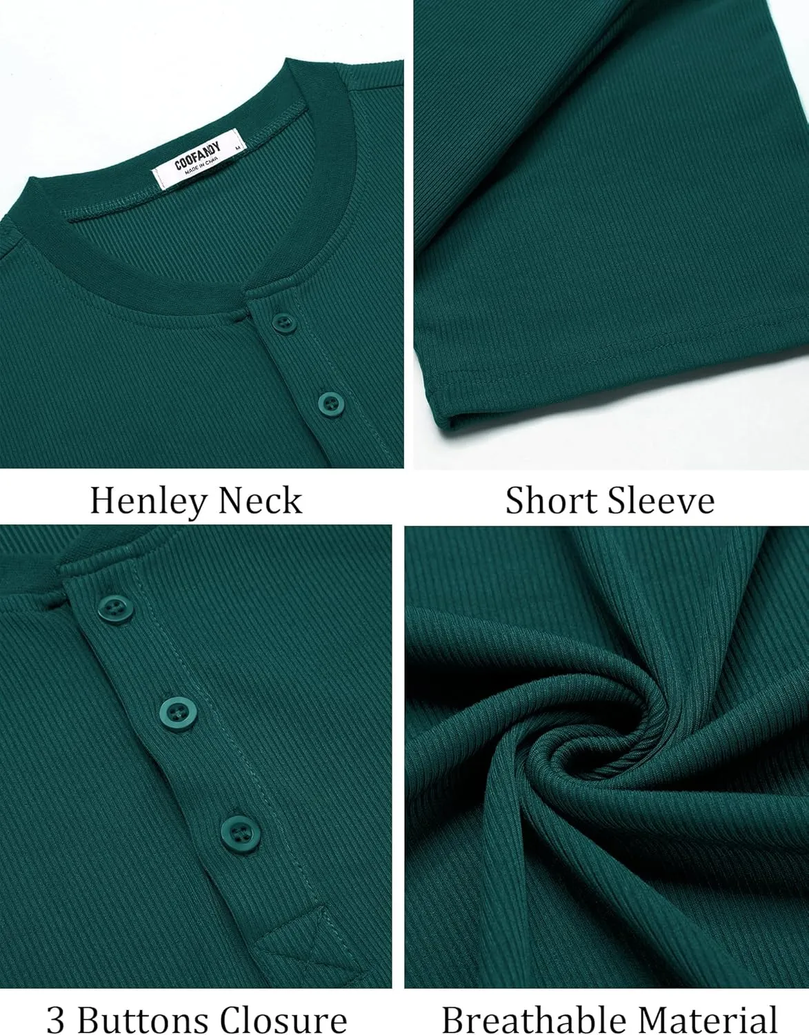 COOFANDY Men's Henley Shirts Short Sleeve Ribbed T-Shirts Bodybuilding Workout Tee Shirts