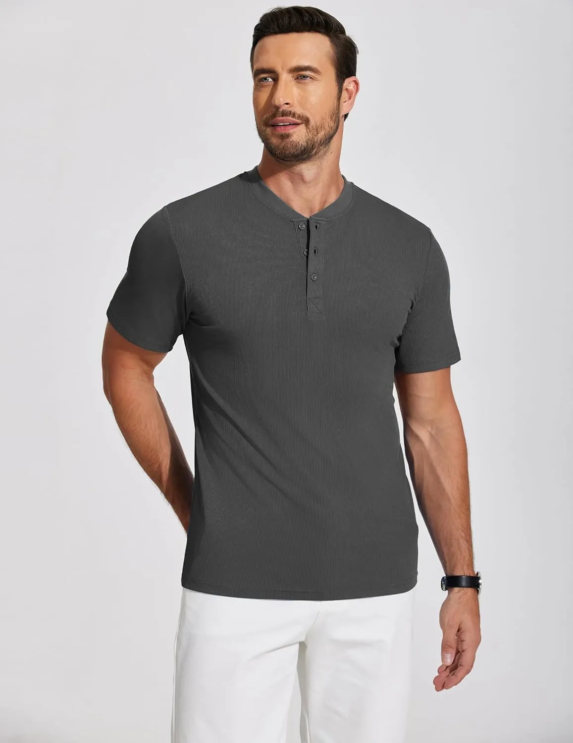 COOFANDY Men's Henley Shirts Short Sleeve Ribbed T-Shirts Bodybuilding Workout Tee Shirts
