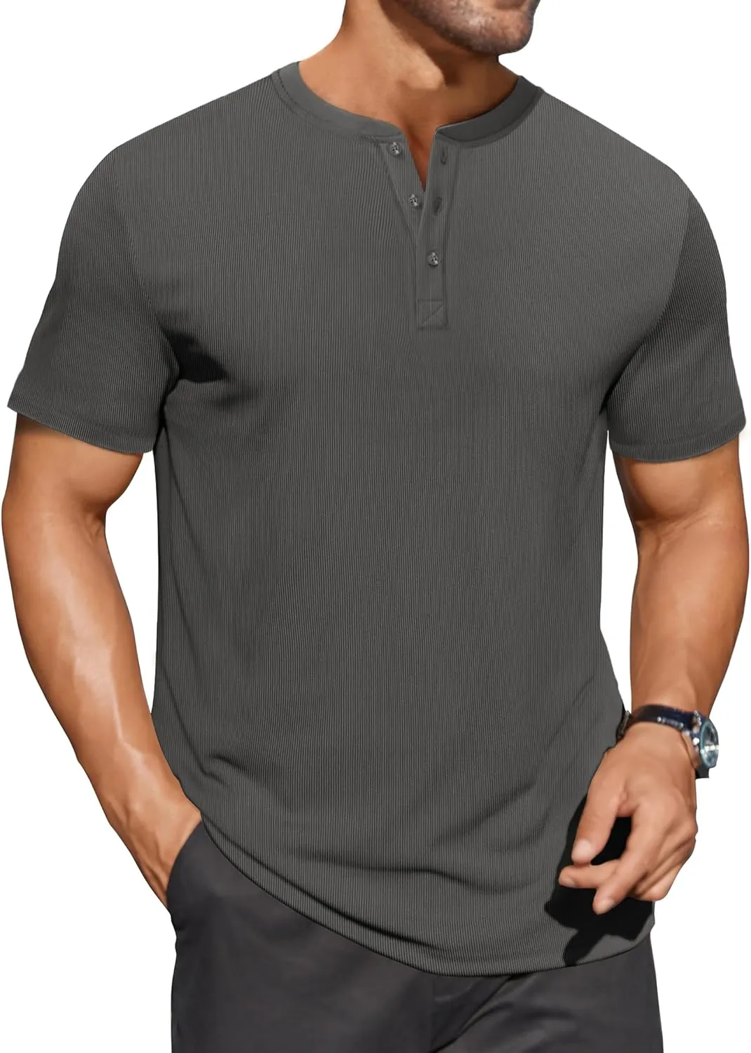 COOFANDY Men's Henley Shirts Short Sleeve Ribbed T-Shirts Bodybuilding Workout Tee Shirts