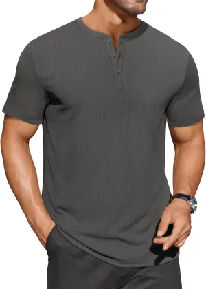 COOFANDY Men's Henley Shirts Short Sleeve Ribbed T-Shirts Bodybuilding Workout Tee Shirts