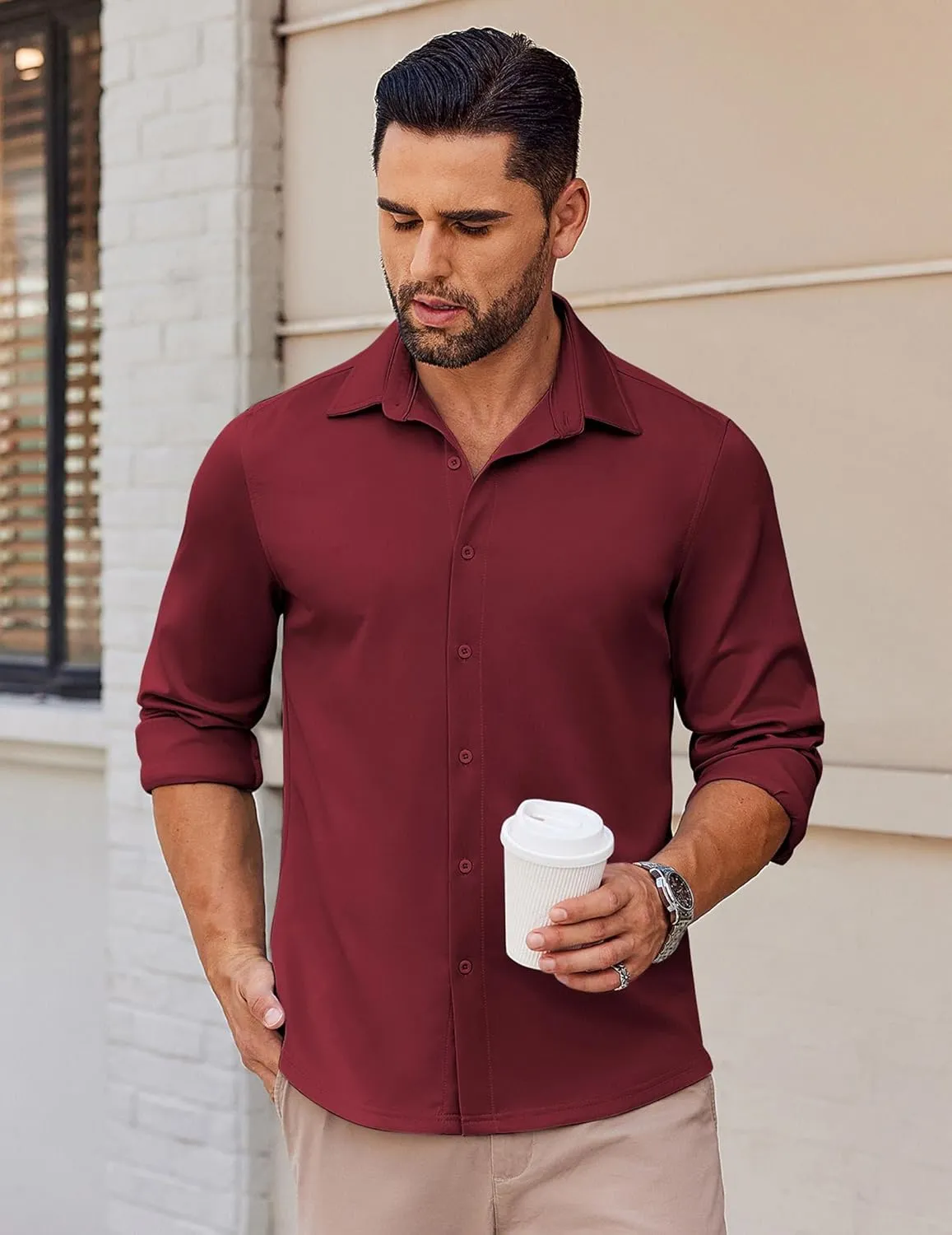 COOFANDY Mens Long Sleeve Button Down Shirts Casual Untucked Shirts Stretch Shirts