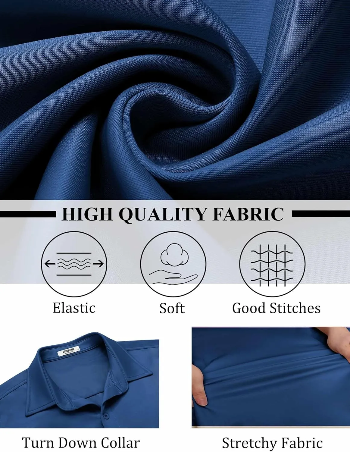 COOFANDY Mens Long Sleeve Button Down Shirts Casual Untucked Shirts Stretch Shirts