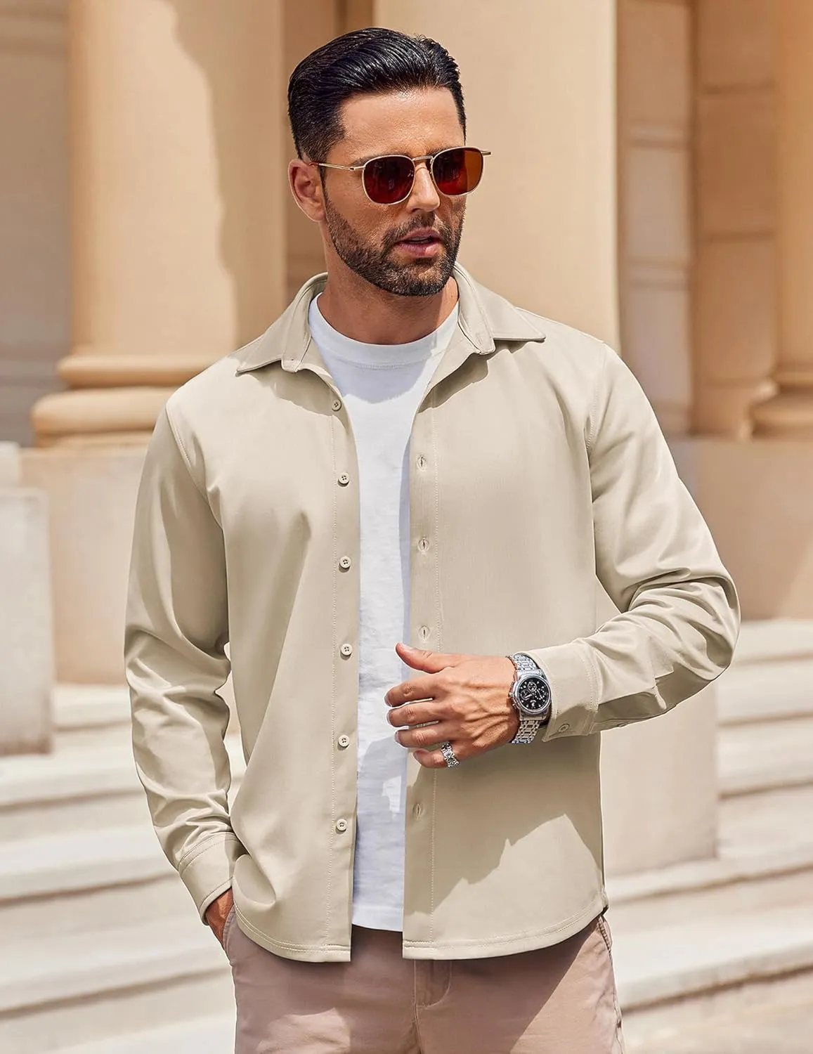 COOFANDY Mens Long Sleeve Button Down Shirts Casual Untucked Shirts Stretch Shirts