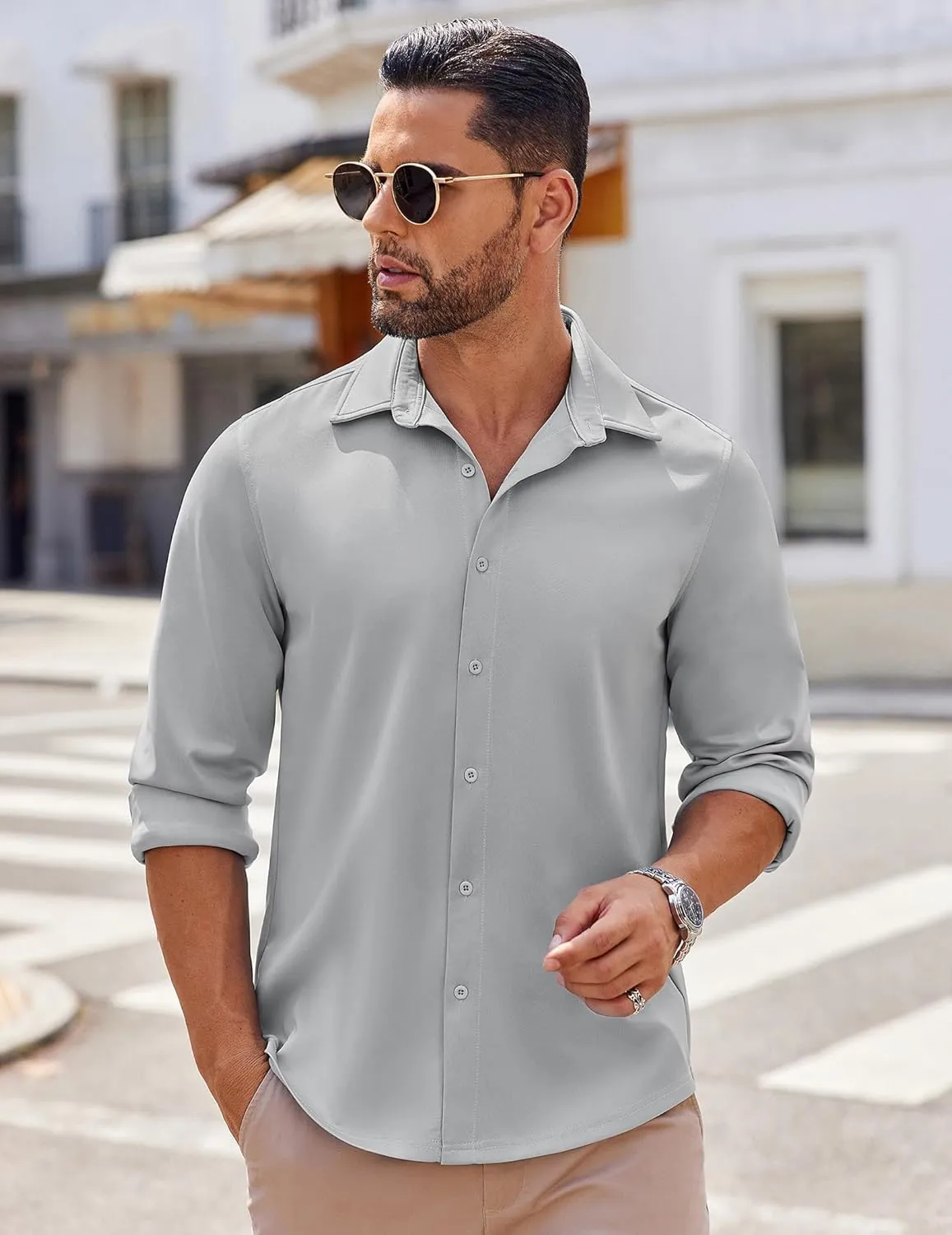 COOFANDY Mens Long Sleeve Button Down Shirts Casual Untucked Shirts Stretch Shirts