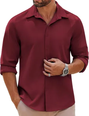 COOFANDY Mens Long Sleeve Button Down Shirts Casual Untucked Shirts Stretch Shirts