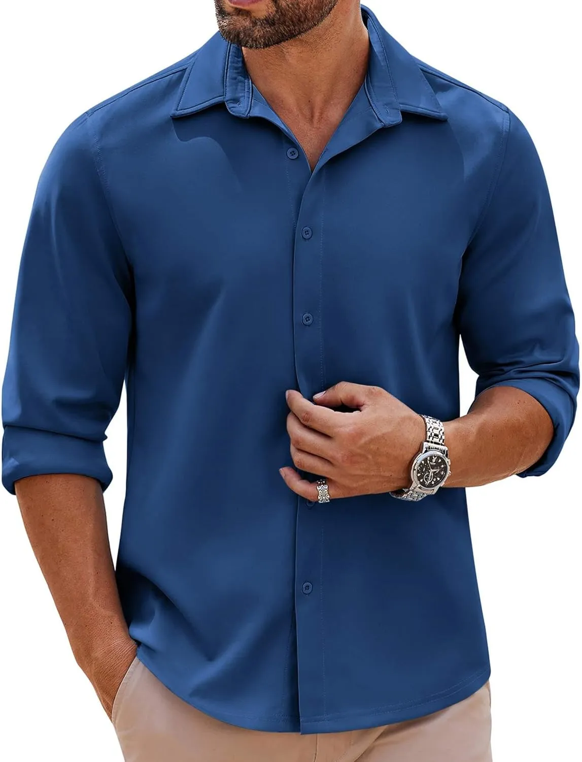 COOFANDY Mens Long Sleeve Button Down Shirts Casual Untucked Shirts Stretch Shirts