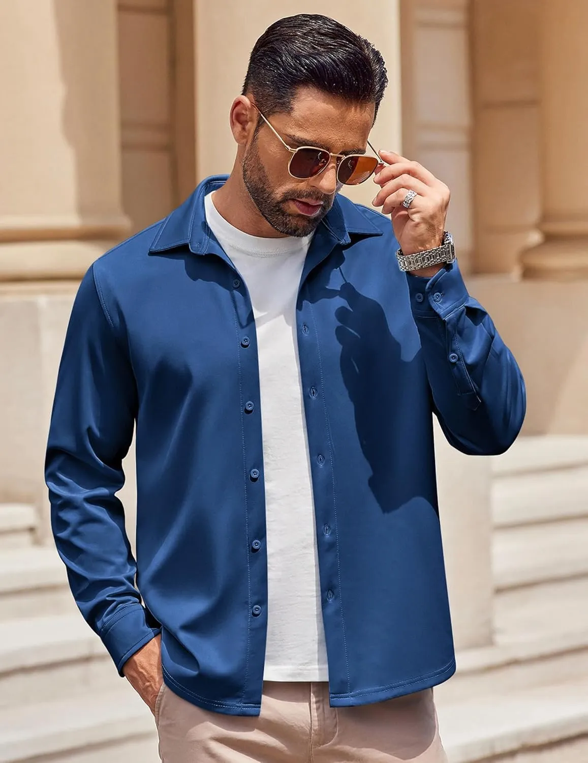 COOFANDY Mens Long Sleeve Button Down Shirts Casual Untucked Shirts Stretch Shirts