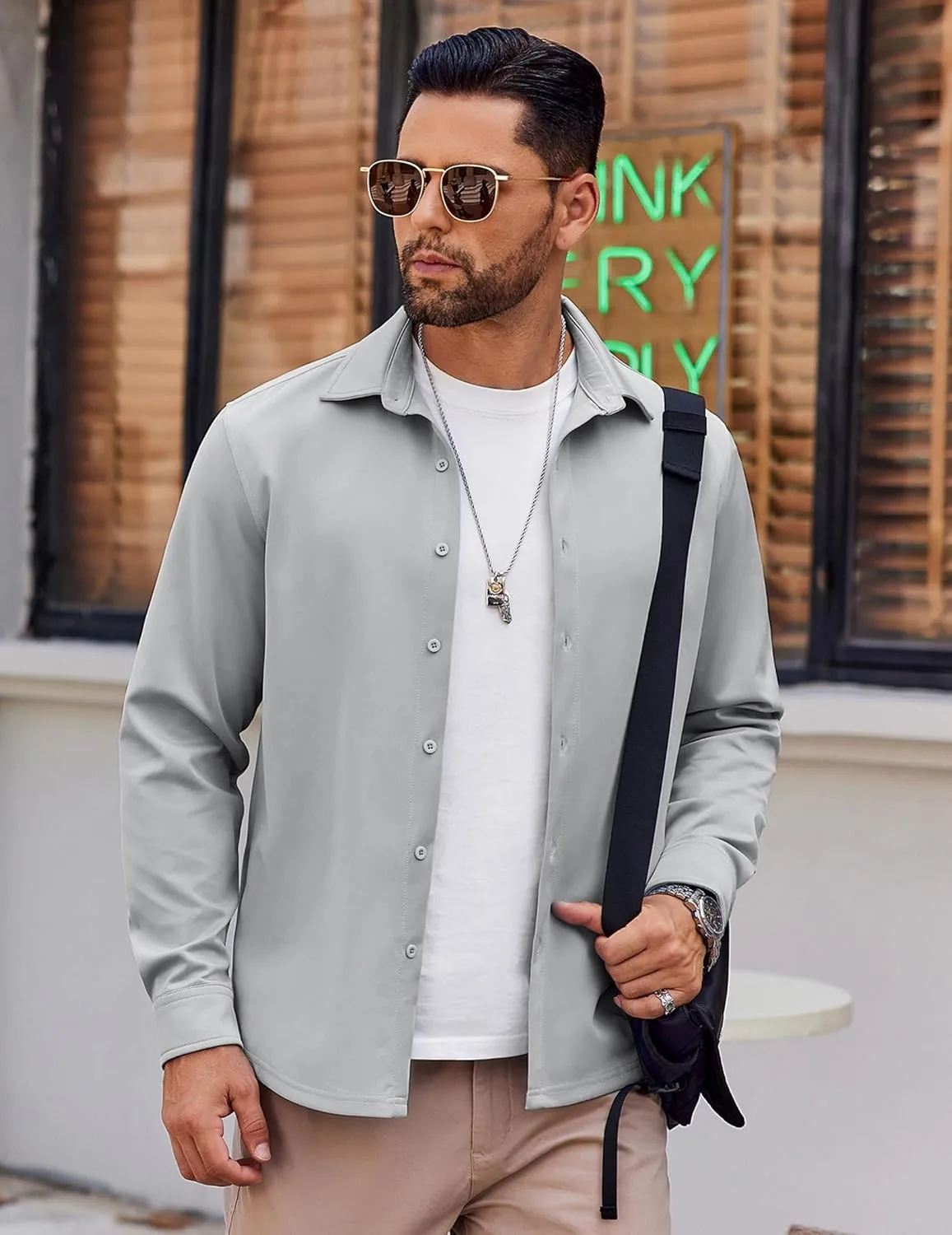 COOFANDY Mens Long Sleeve Button Down Shirts Casual Untucked Shirts Stretch Shirts