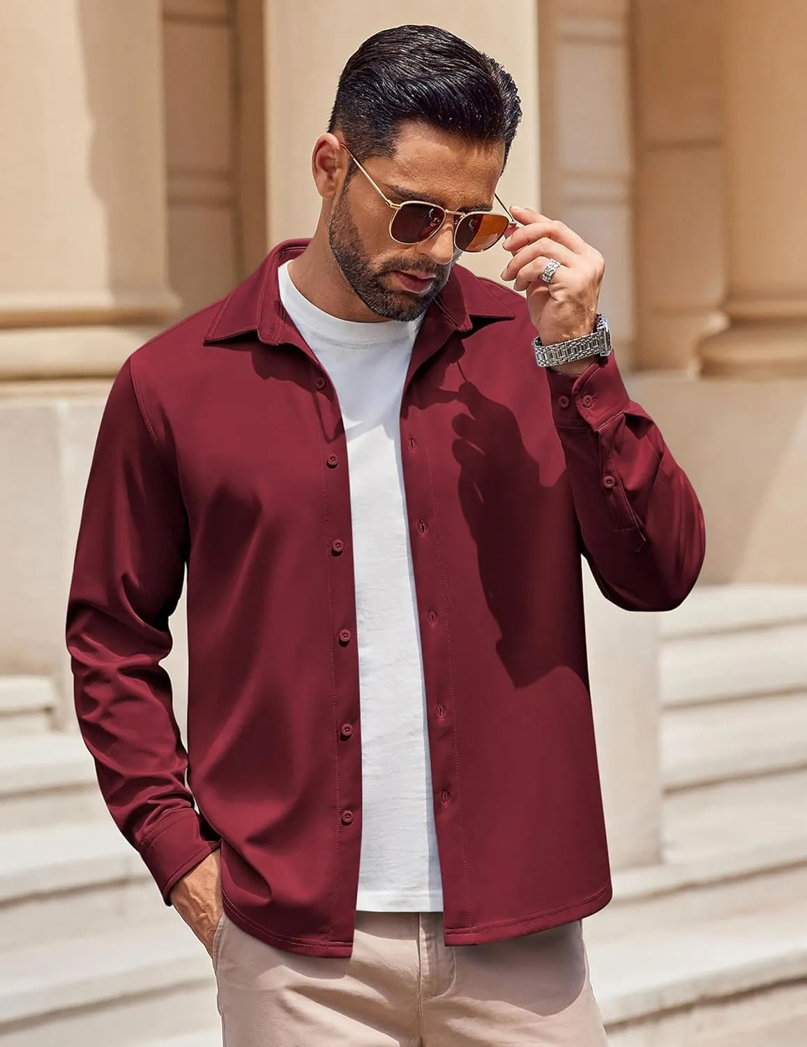 COOFANDY Mens Long Sleeve Button Down Shirts Casual Untucked Shirts Stretch Shirts