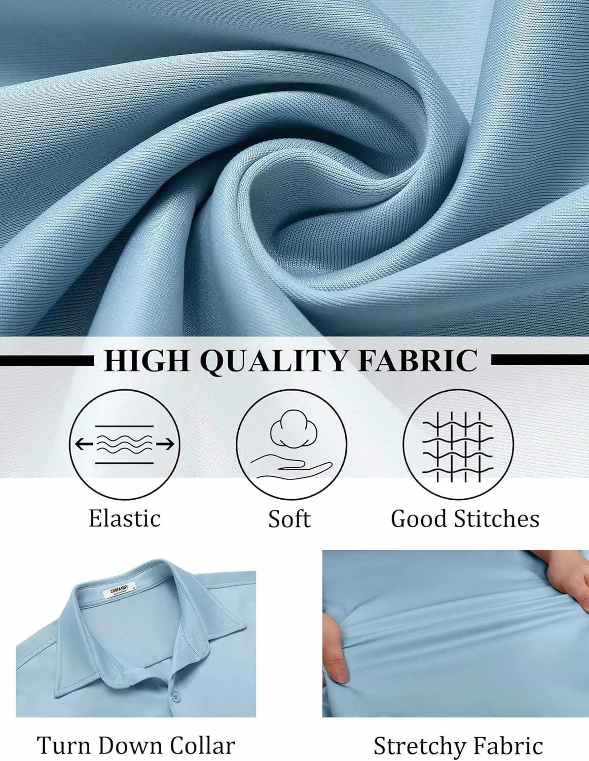 COOFANDY Mens Long Sleeve Button Down Shirts Casual Untucked Shirts Stretch Shirts