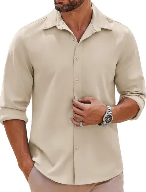 COOFANDY Mens Long Sleeve Button Down Shirts Casual Untucked Shirts Stretch Shirts