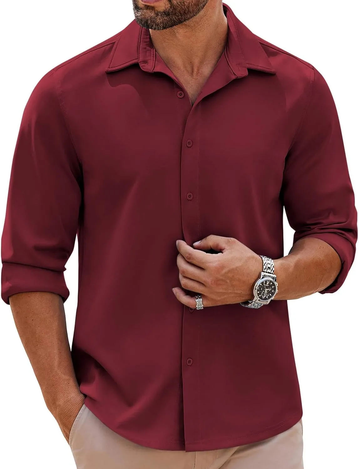 COOFANDY Mens Long Sleeve Button Down Shirts Casual Untucked Shirts Stretch Shirts