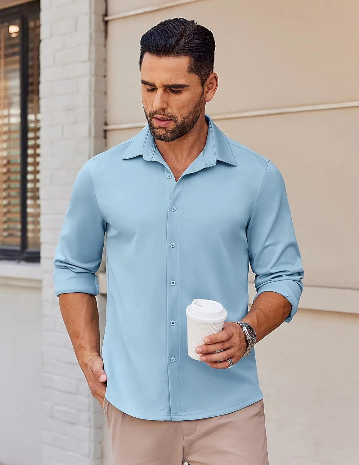 COOFANDY Mens Long Sleeve Button Down Shirts Casual Untucked Shirts Stretch Shirts