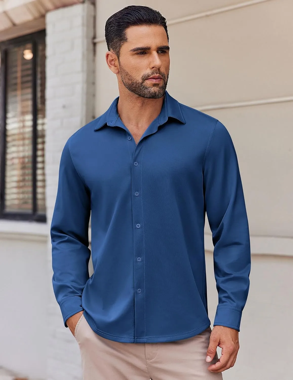 COOFANDY Mens Long Sleeve Button Down Shirts Casual Untucked Shirts Stretch Shirts