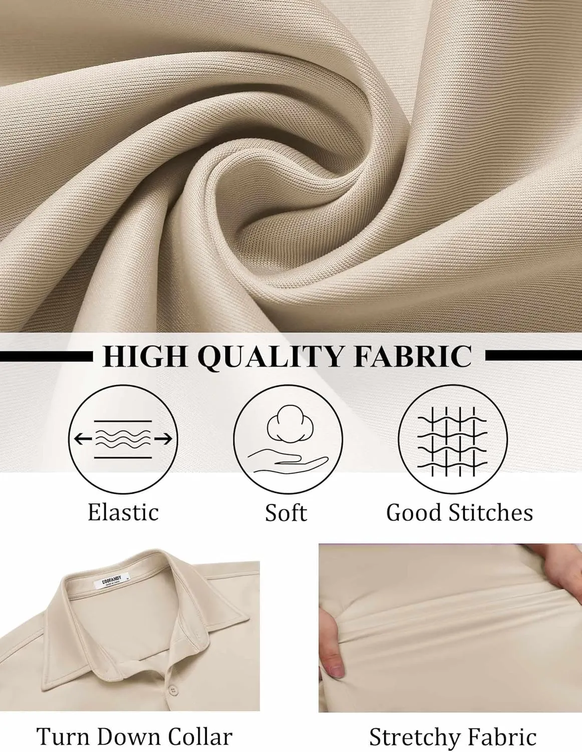 COOFANDY Mens Long Sleeve Button Down Shirts Casual Untucked Shirts Stretch Shirts
