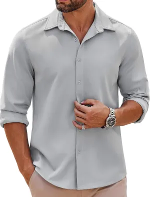COOFANDY Mens Long Sleeve Button Down Shirts Casual Untucked Shirts Stretch Shirts