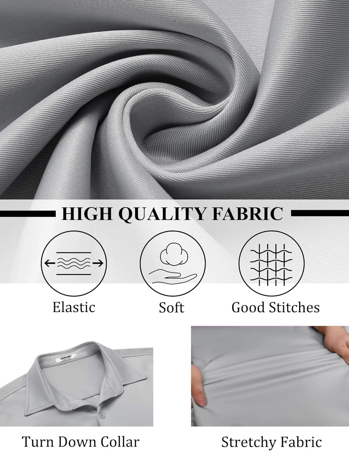 COOFANDY Mens Long Sleeve Button Down Shirts Casual Untucked Shirts Stretch Shirts