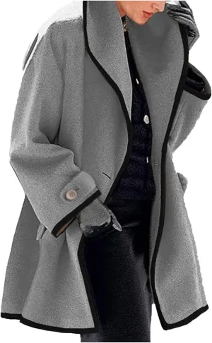 cooki Trench Coat for Women 2023 Hooded Wood Blend Lapel Callor Windproof Pea Coat Winter Warm Fleece Jackets Outerwear Coat
