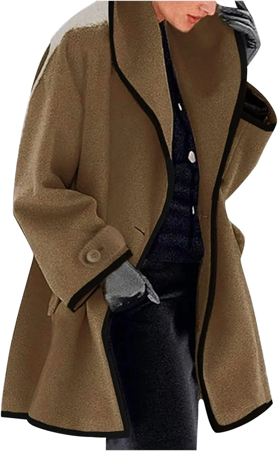 cooki Trench Coat for Women 2023 Hooded Wood Blend Lapel Callor Windproof Pea Coat Winter Warm Fleece Jackets Outerwear Coat