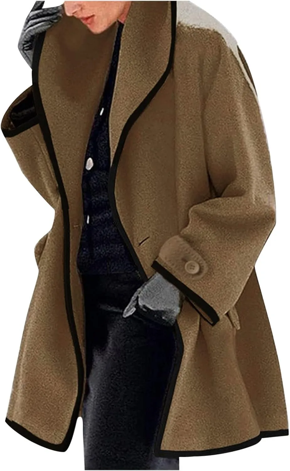 cooki Trench Coat for Women 2023 Hooded Wood Blend Lapel Callor Windproof Pea Coat Winter Warm Fleece Jackets Outerwear Coat