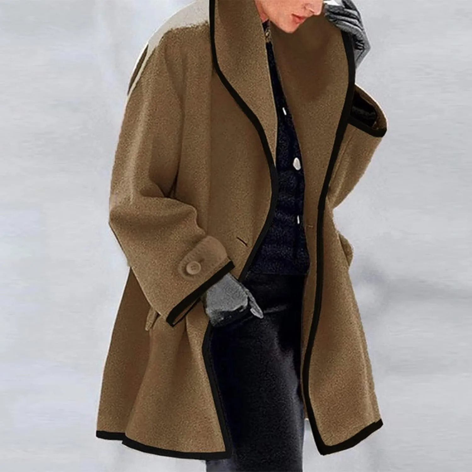 cooki Trench Coat for Women 2023 Hooded Wood Blend Lapel Callor Windproof Pea Coat Winter Warm Fleece Jackets Outerwear Coat