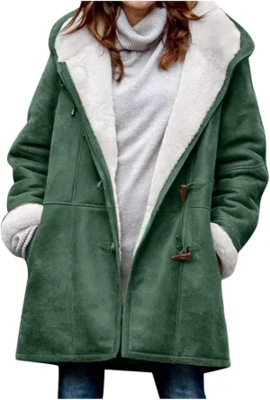 cooki Winter Coats for Women 2023 Warm Sherpa Fleece Lined Distressed Jackets Hooded Parka Faux Suede Peacoat Outerwear